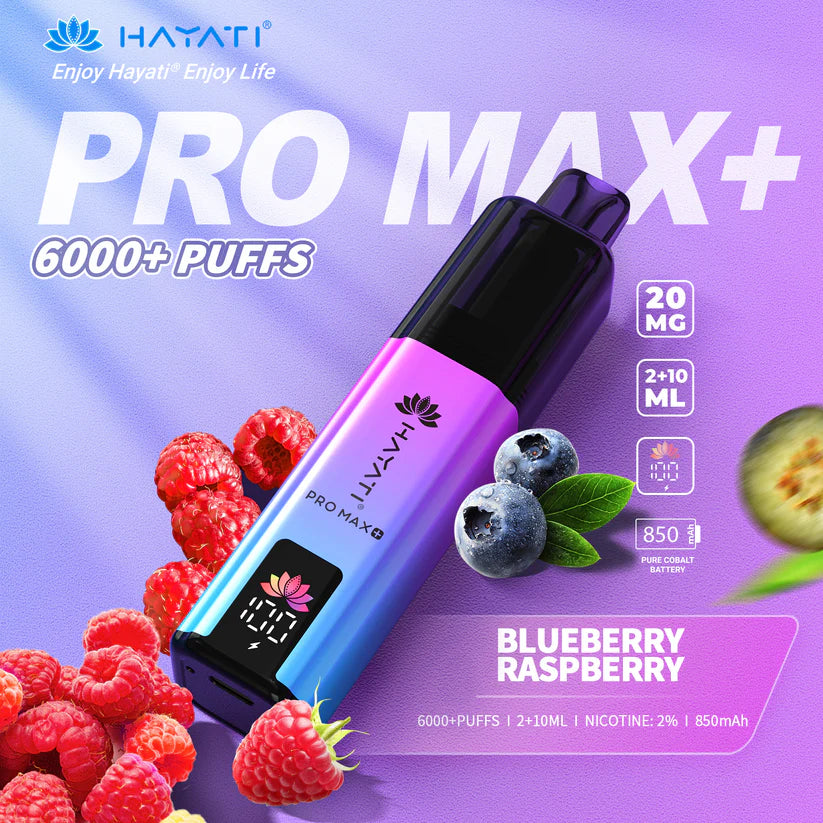 Hayati Pro Max 6000 Puffs β Blueberry Raspberry | Intense Flavour, Rechargeable Vape Device
